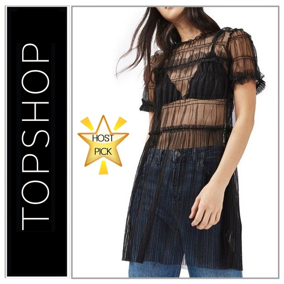 Topshop Dresses & Skirts - Topshop Top Shop Ruffled Sheer Tulle Tunic Style Ruched Dress Sheer